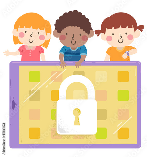 Kids Wait Locked Tablet Illustration