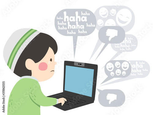 Kid Boy Muslim Cyber Bully Laptop Illustration
