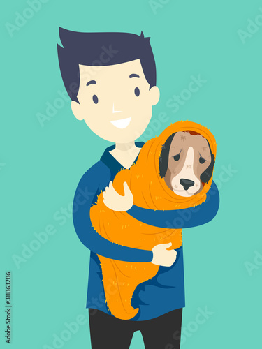 Man Animal Rescue Dog Illustration