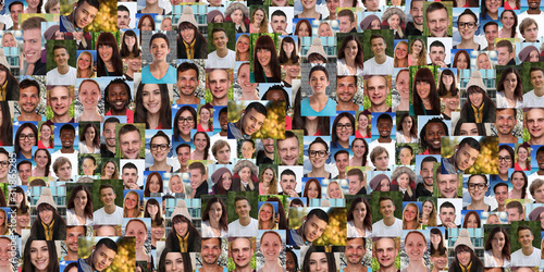 Background portrait collection group of young people portraits faces banner multicultural photo