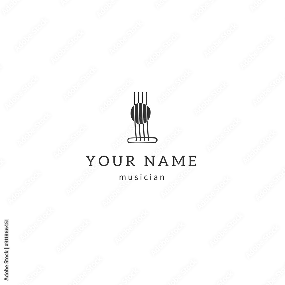 Music theme. Vector logo template with hand drawn guitar strings icon. Music theme. Vector logo template with hand drawn guitar strings icon.