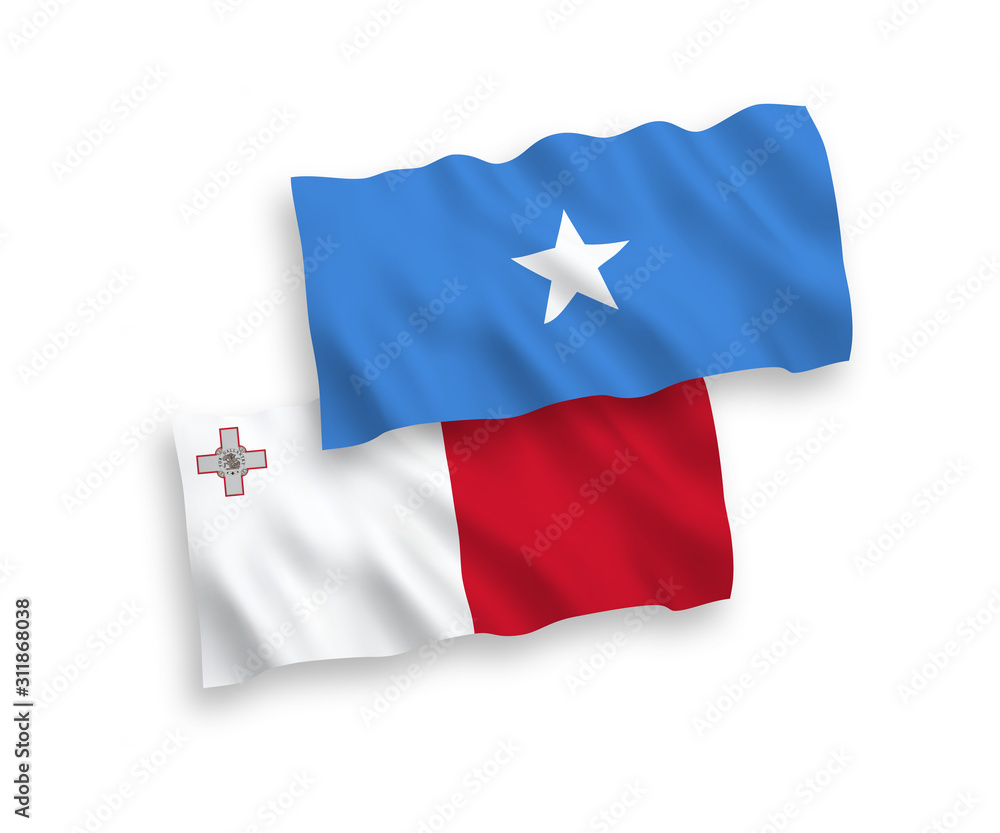 Flags of Malta and Somalia on a white background Flags of Malta and Somalia on a white background