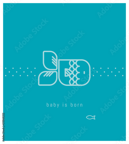 carte de naissance, poisson, bleu, pois