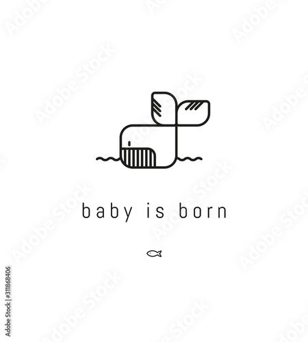 carte de naissance, baleine, bleu, pois