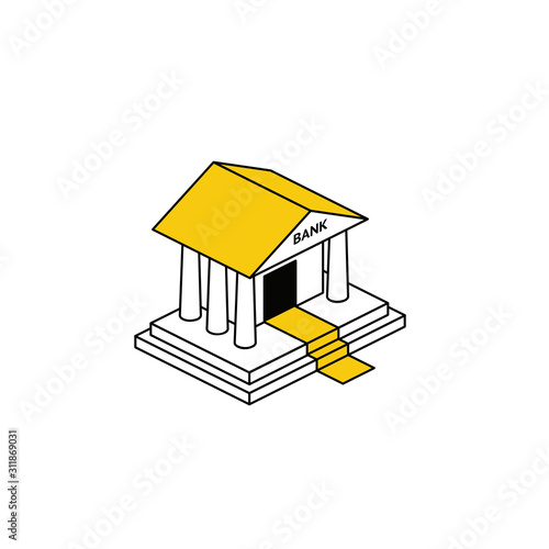 Bank house. Vector line, 3d stroke isometric, color web icon, new flat style. Creative illustration design, abstract idea for infographics.