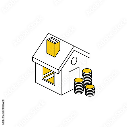 House coins. Vector line, 3d stroke isometric, color web icon, new flat style. Creative illustration design, abstract idea for infographics.