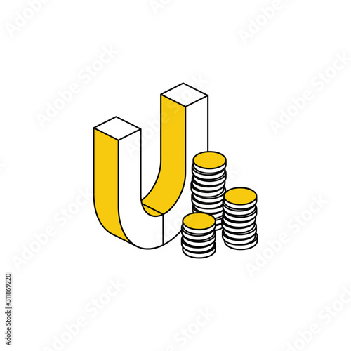 Magnet investment raising money. Vector line, 3d stroke isometric, color web icon, new flat style. Creative illustration design, abstract idea for infographics.