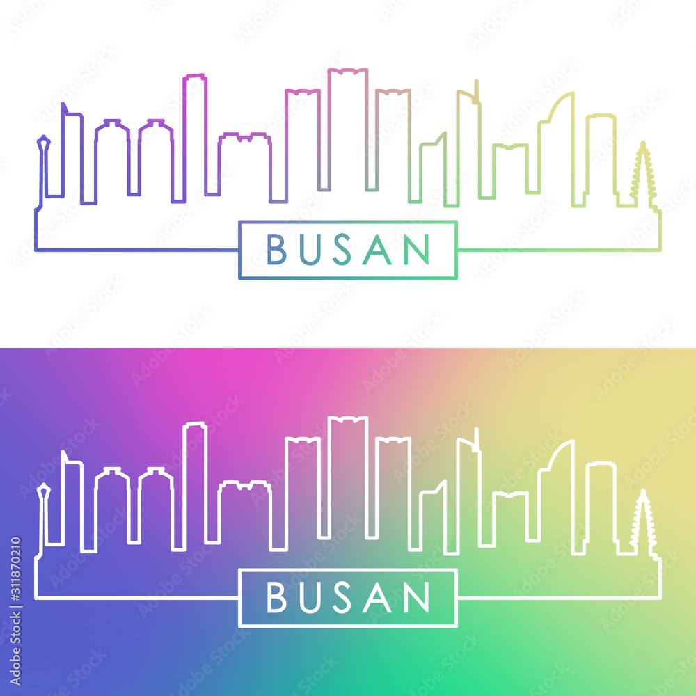 Busan skyline. Colorful linear style. Editable vector file.