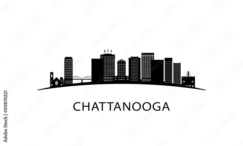Fototapeta premium Chattanooga city skyline. Black cityscape isolated on white background. Vector banner.