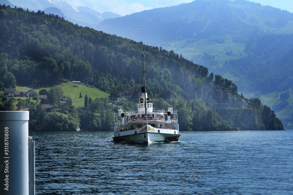 old steam boat on lake in Switzerland