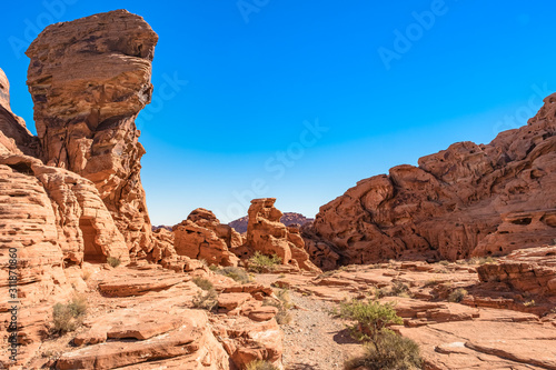 The unique red sandstone rock formations in Valley of Fire State park, Nevada, USA © Andreas Fischer