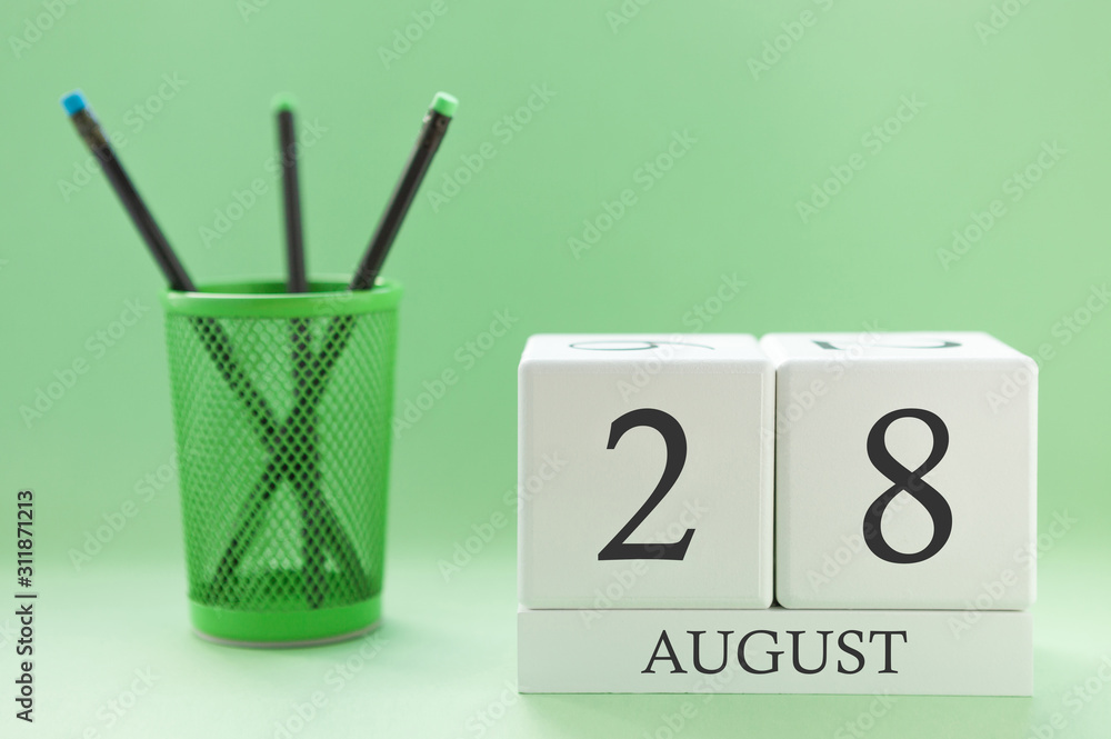 Desk calendar of two cubes for August 28 Desk calendar of two cubes for August 28