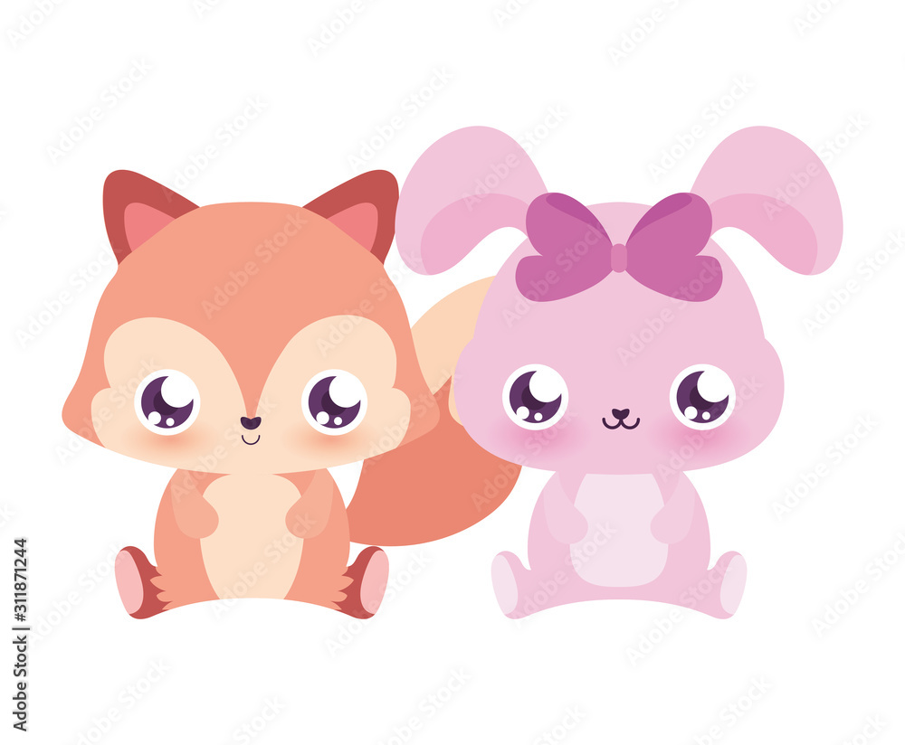 Kawaii squirrel and rabbit cartoons vector design Kawaii squirrel and rabbit cartoons vector design