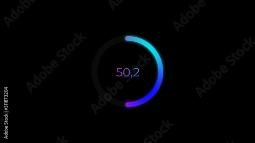 4k Loading circle animation neon or gradient color rotating ring spinning with number on a black background