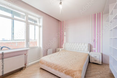 Russia, Moscow- August 05, 2019: interior room apartment modern bright cozy atmosphere. general cleaning, home decoration, preparation of house for sale