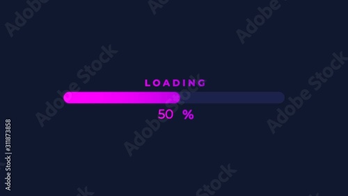4k Loading bar animation neon or gradient color rotating ring spinning with number percentage and on a dark background