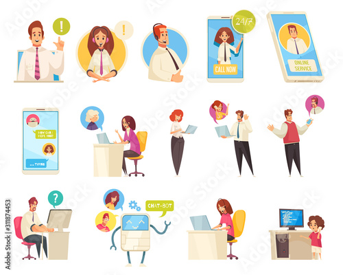 Call Center Flat Icons Set 