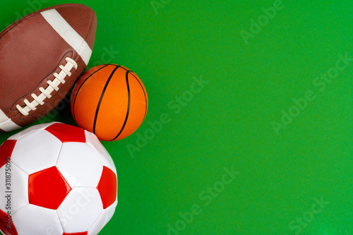 Set of balls for soccer  basketball and rugby