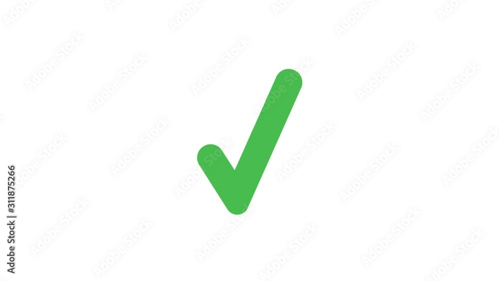 Animation of green check mark, white background. Animation of green check mark, white background.