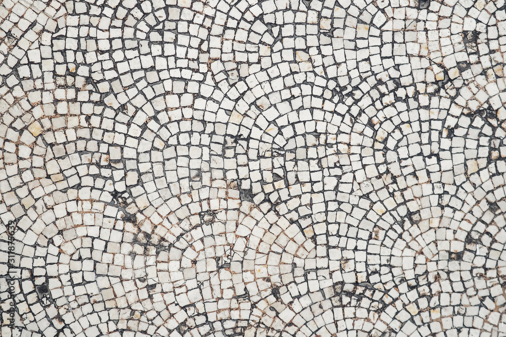 Ancient mosaic of white squares. Texture, background