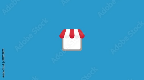 Animation of shop store icon, blue background.