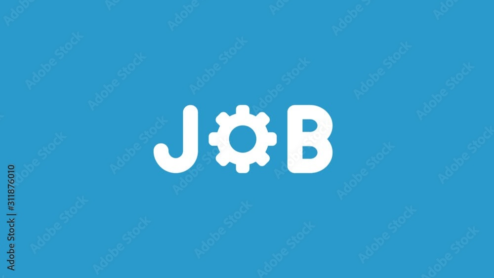 Animation of job word with spinning gear, blue background. Animation of job word with spinning gear, blue background.