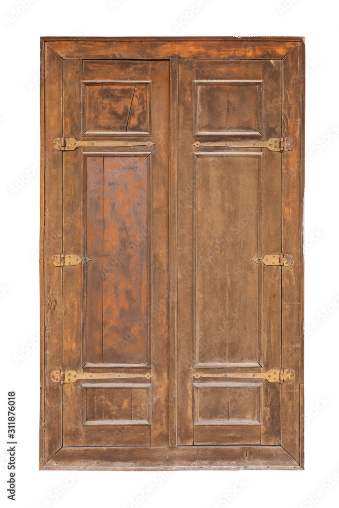 Wooden window shutters in the old building. Texture.