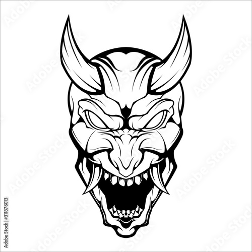 Oni masks of Japanese demons and monsters