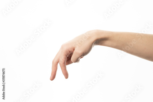 male hand show walking gesture on an isolated white background in studio
