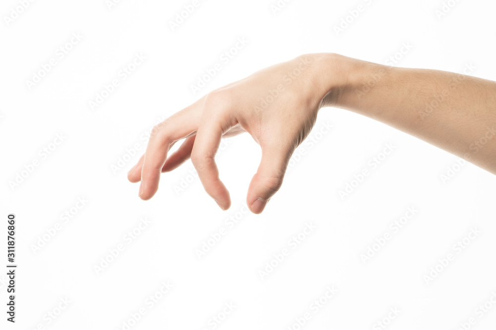 Human hand in picking gesture isolate on white background Human hand in picking gesture isolate on white background