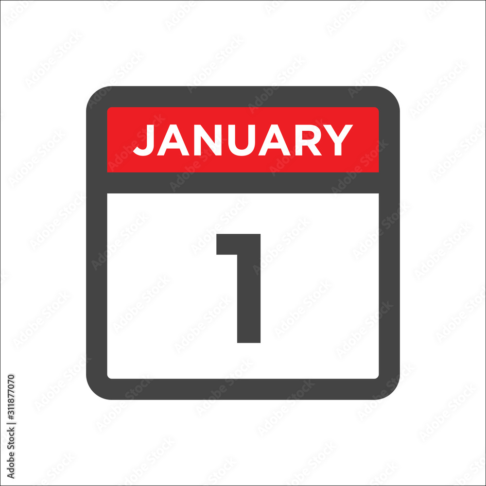 January 1 calendar icon including day of month January 1 calendar icon including day of month