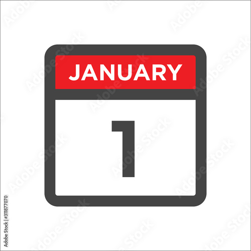 January 1 calendar icon including day of month
