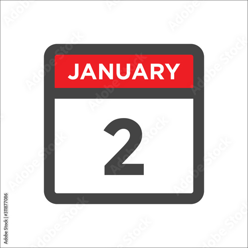 January 2 calendar icon including day of month