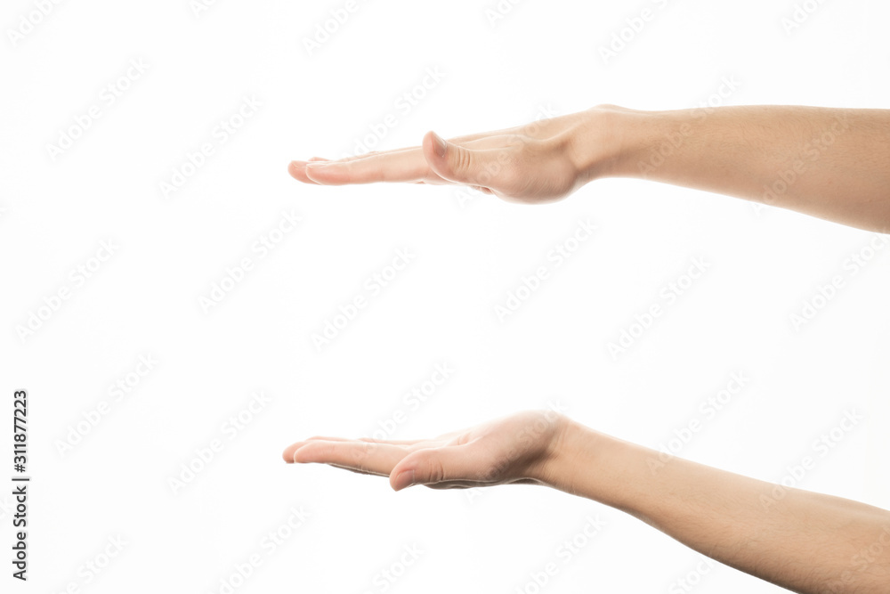 Human hand in measure gesture isolate on white background