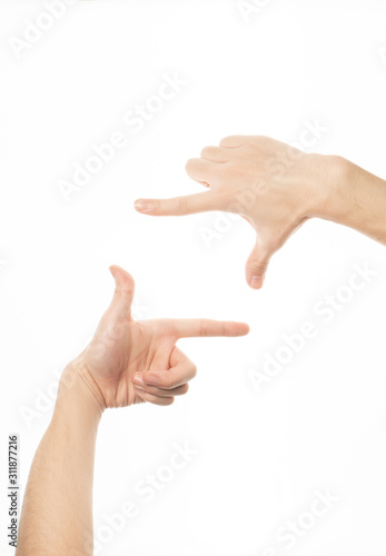 taking picture gesture on white background isolated