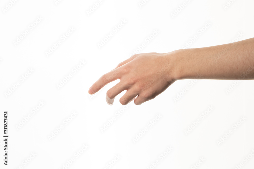 man's hand on white background