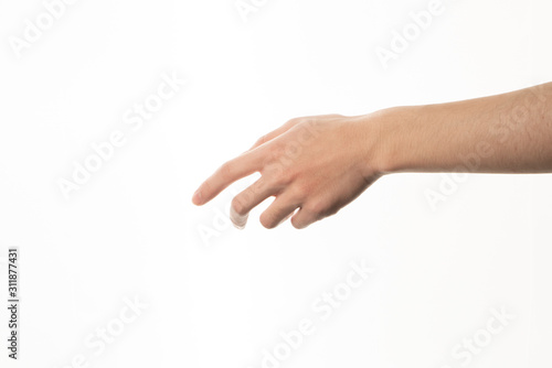 man's hand on white background