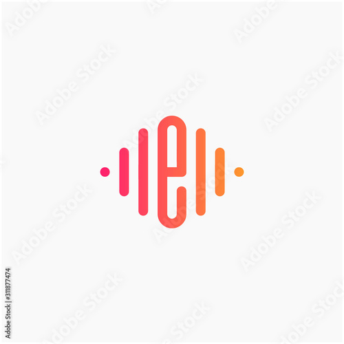 letter E with Pulse music player element. led lighting concept. technology and digital. minimalist sound music equalizer  Bass  DJ icon  nightclub  disco. logotype Unique and simple element - vector
