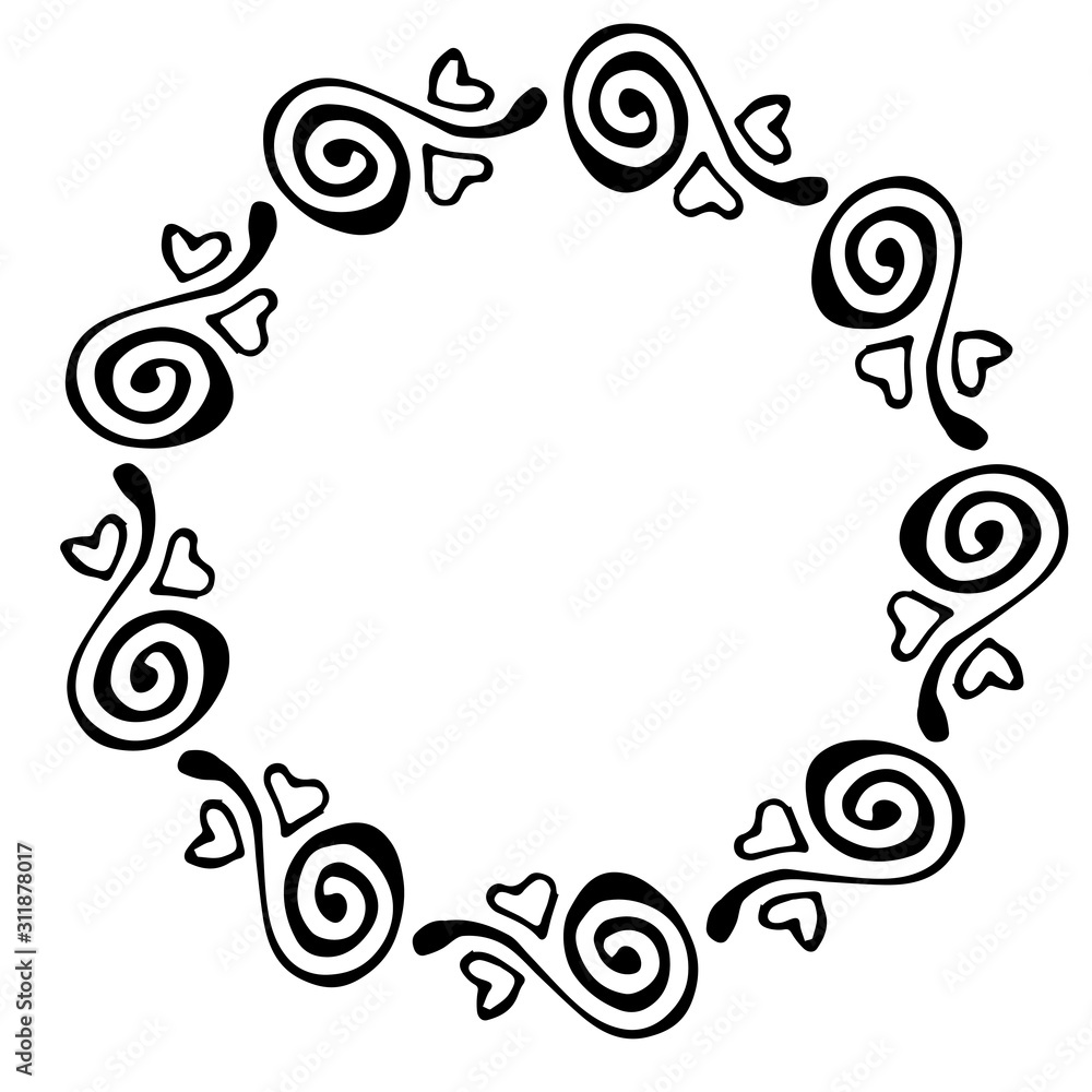 black and white vector frame in rustic style. wreath of branches black and white vector frame in rustic style. wreath of branches