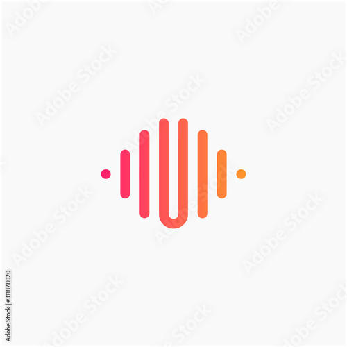letter U with Pulse music player element. led lighting concept. technology and digital. minimalist sound music equalizer, Bass, DJ icon, nightclub, disco. logotype Unique and simple element - vector