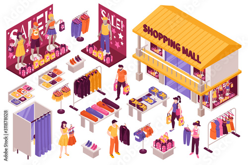 Clothing Store Isometric Set 