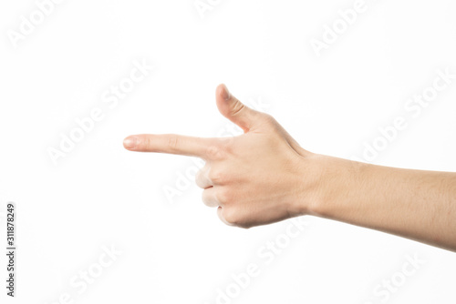 Human hand in shooting gesture isolate on white background