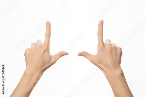 Human hand in measure gesture isolate on white background