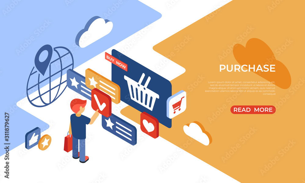 Eshop purchase online store isometric icons Eshop purchase online store isometric icons