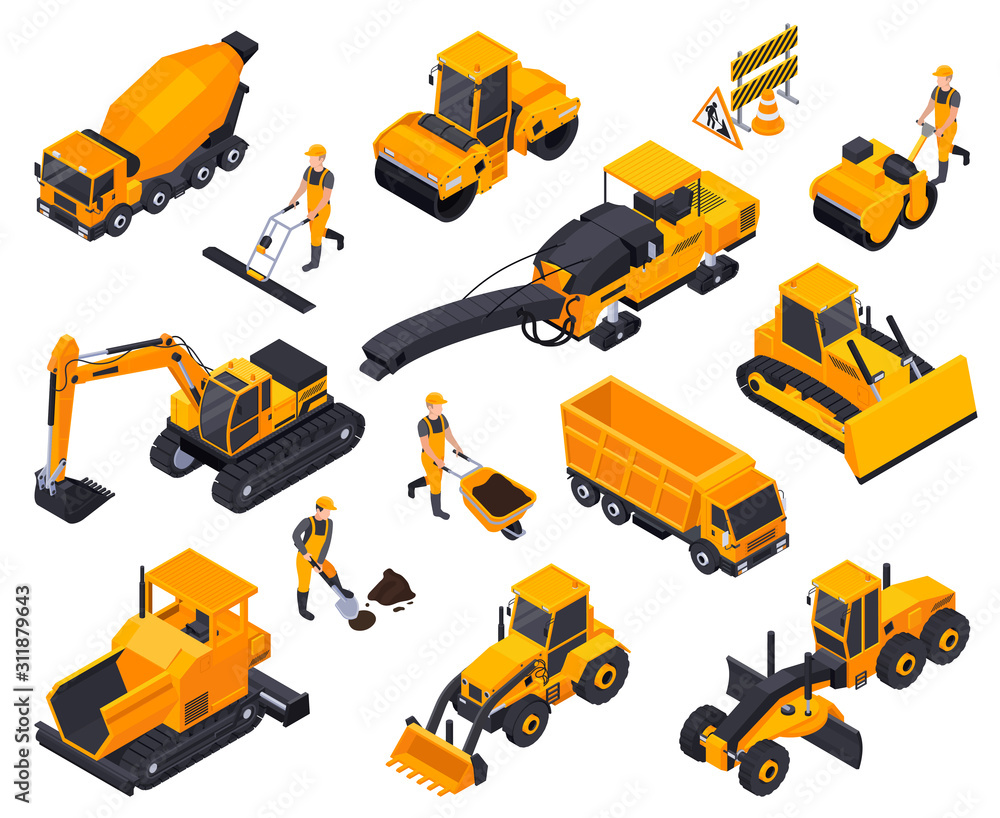 Road Construction Isometric Icon Set Road Construction Isometric Icon Set