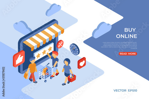 Eshop buy online store isometric icons