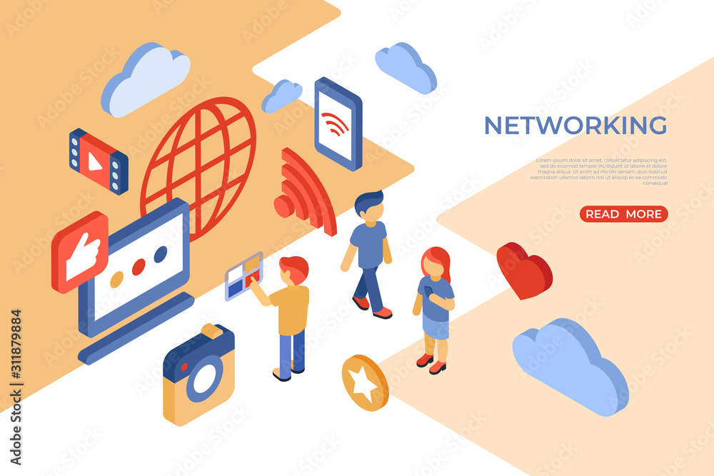 Social networking and internet isometric icons