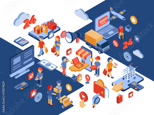Online store isometric icons digital