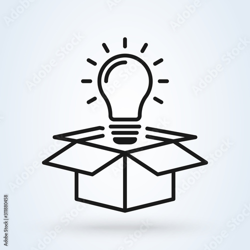 Idea lamp box line art. Simple vector modern icon design illustration.