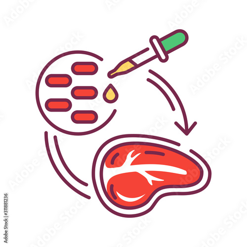 Stem cell meat color line icon. Meat produced by in vitro cell culture of animal cells, instead of from slaughtered animals. Pictogram for web page, mobile app, promo. Editable stroke.
